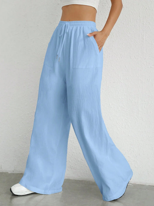 SHEIN EZwear Pantalones de pierna ancha tejidos con cintura elástica para mujeres