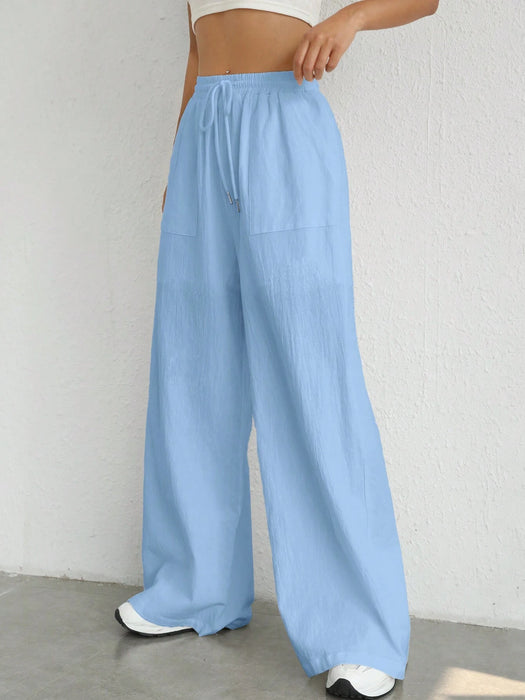SHEIN EZwear Pantalones de pierna ancha tejidos con cintura elástica para mujeres