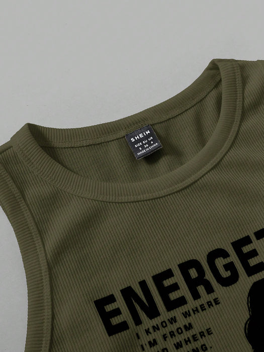SHEIN EZwear Top de punto ajustada sin mangas con estampado