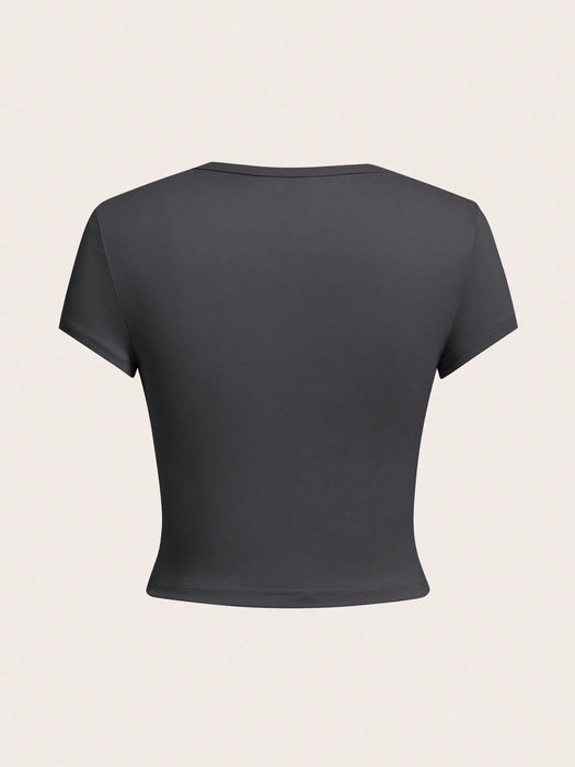 SHEIN EZwear Set de 4 camisetas de mujer de manga corta, ajustadas y cortas