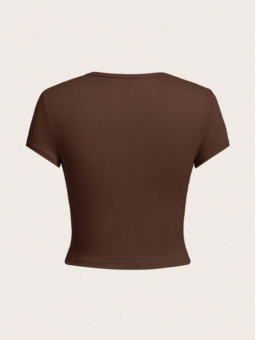 SHEIN EZwear Set de 4 camisetas de mujer de manga corta, ajustadas y cortas