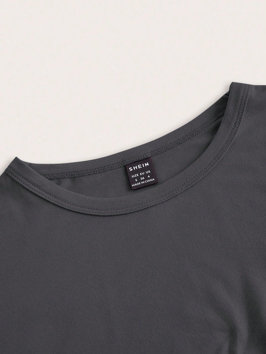 SHEIN EZwear Set de 4 camisetas de mujer de manga corta, ajustadas y cortas
