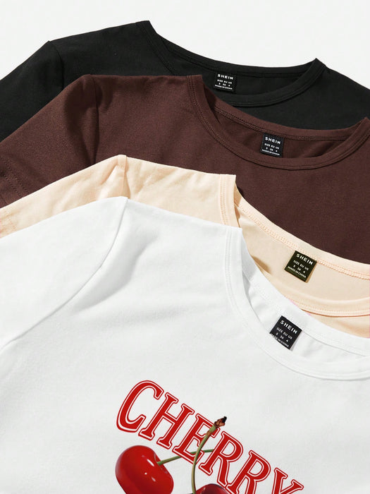 SHEIN EZwear Set de 4 blusas cortas con gráficos para mujeres