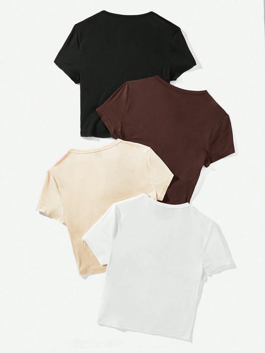 SHEIN EZwear Set de 4 blusas cortas con gráficos para mujeres