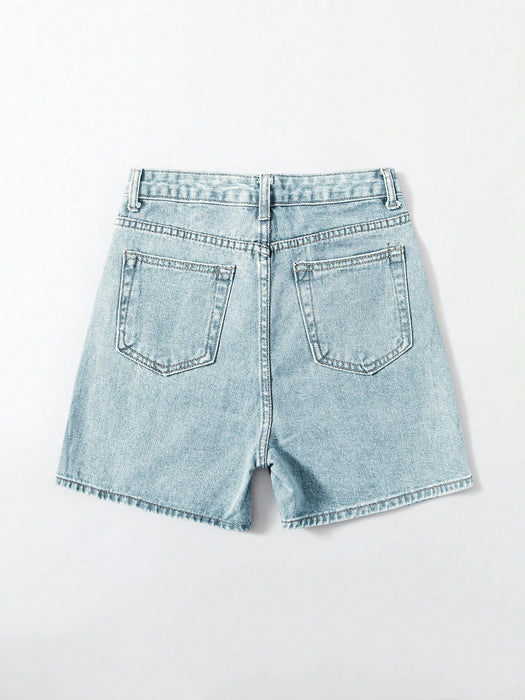 SHEIN EZwear Shorts de mezclilla con botones y bolsillos frontales, uso informal