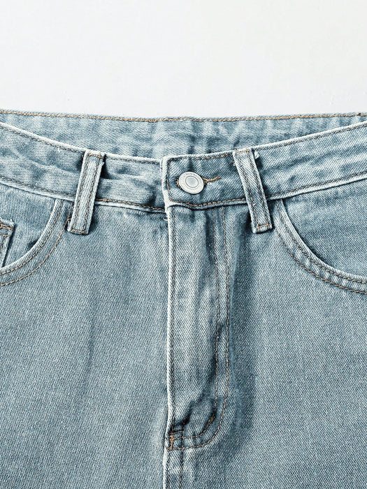 SHEIN EZwear Shorts de mezclilla con botones y bolsillos frontales, uso informal