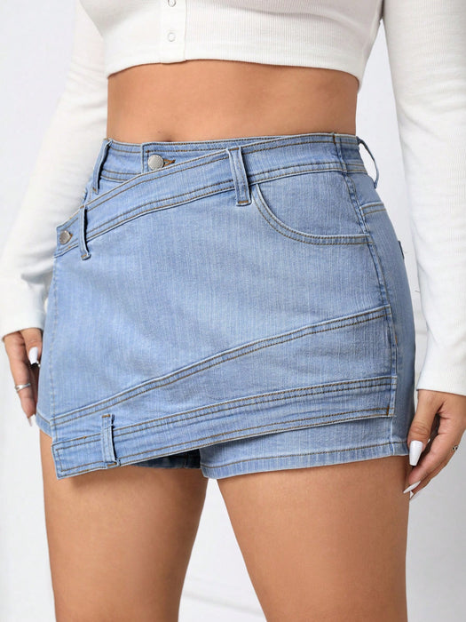 SHEIN EZwear Shorts de mezclilla de dobladillo asimétrico para mujeres