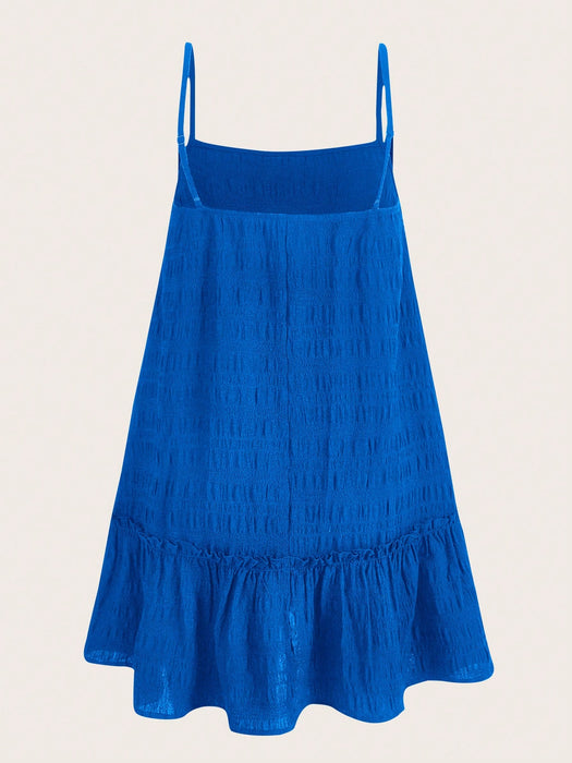 SHEIN EZwear Conjuntos de verano Vestido camisero con volantes, vestido de verano