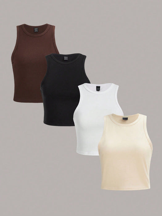 SHEIN Essnce 4 camisetas de tirantes de cuello redondo de unicolor para mujer