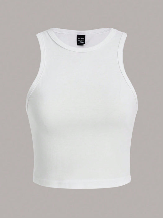 SHEIN Essnce 4 camisetas de tirantes de cuello redondo de unicolor para mujer