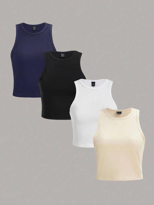 SHEIN Essnce Set de 4 camisetas sin mangas ajustadas, versátiles y casuales