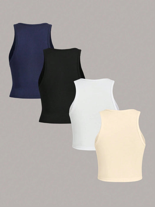 SHEIN Essnce Set de 4 camisetas sin mangas ajustadas, versátiles y casuales