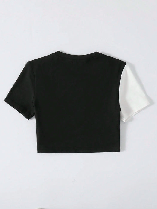 SHEIN Franclia Tops con gráficos de mujer con cuello redondo de dos tonos