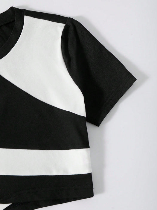SHEIN Franclia Tops con gráficos de mujer con cuello redondo de dos tonos