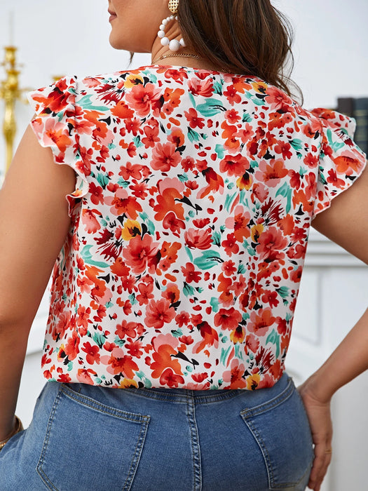 SHEIN Frenchy Blusa con estampado floral de manga mariposa