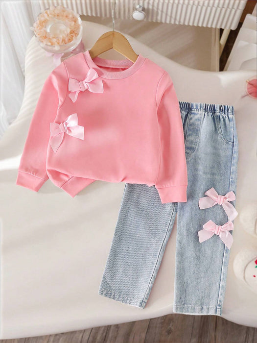 SHEIN Genkimix Kids 1set Conjunto casual de moda para niña joven:sudadera de cuello redondo