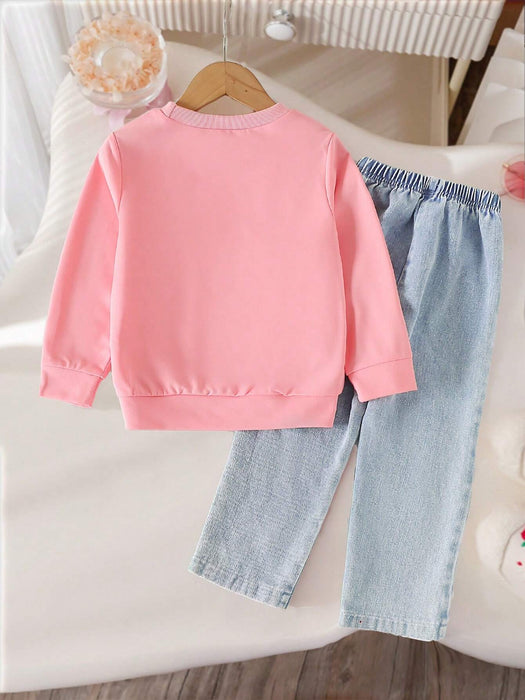 SHEIN Genkimix Kids 1set Conjunto casual de moda para niña joven:sudadera de cuello redondo