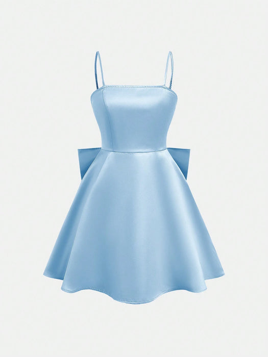 SHEIN Girlism Vestido de graduación informal de satén tejido de color liso sin espalda