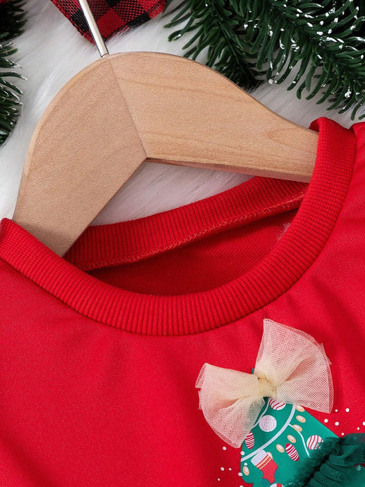 SHEIN Vestido largo de manga larga, estampado de árbol de Navidad para niña