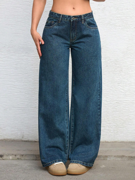 SHEIN ICON Jeans de color liso, estilo casual y versátil de pierna ancha con bolsillos