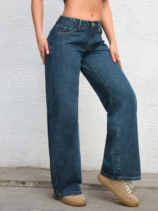 SHEIN ICON Jeans de color liso, estilo casual y versátil de pierna ancha con bolsillos
