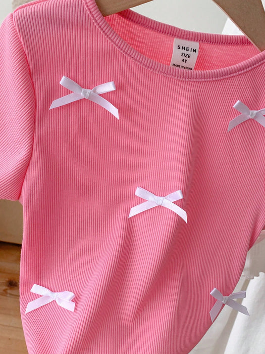 SHEIN LMoss Kids LMoss Conjunto de 2 piezas para niña Camiseta casual ajustada