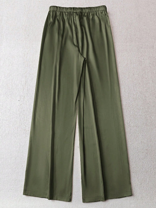 SHEIN Pantalones casuales de satén brillante de talle bajo y pierna ancha para mujer