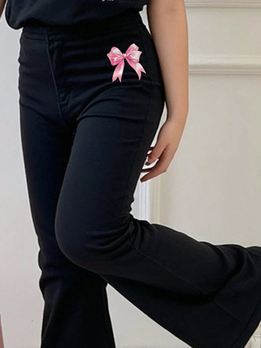 SHEIN Leap Crew Conjunto de 2 piezas para preadolescentes: camiseta y pantalones largos acampanados