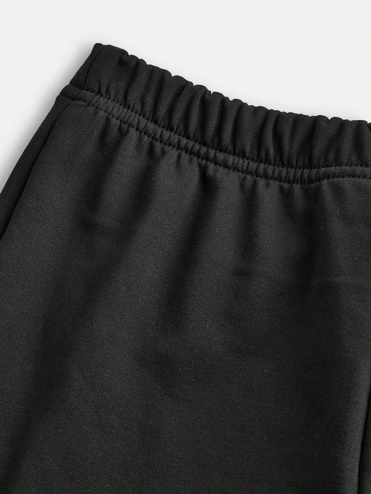 SHEIN Leap Crew Conjunto de 2 piezas para preadolescentes: camiseta y pantalones largos acampanados