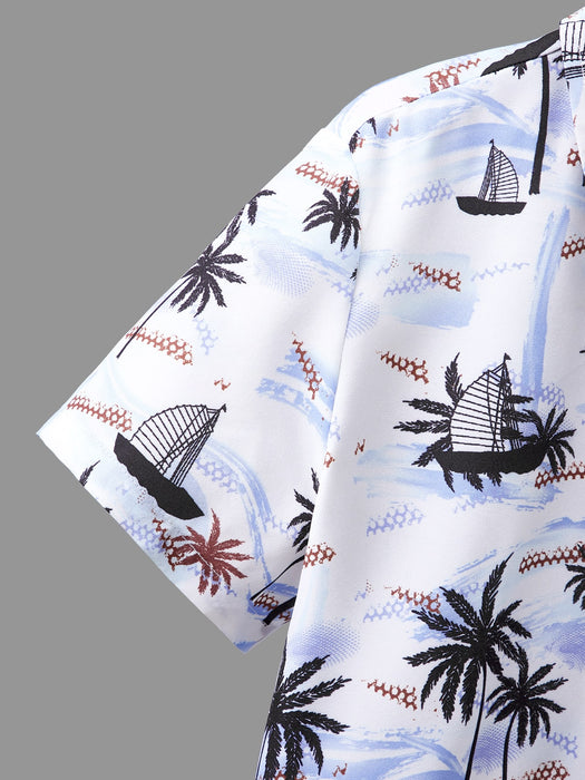 SHEIN Leap Crew Camisa Para Niños Con Estampado Tropical Y Pantalón Corto