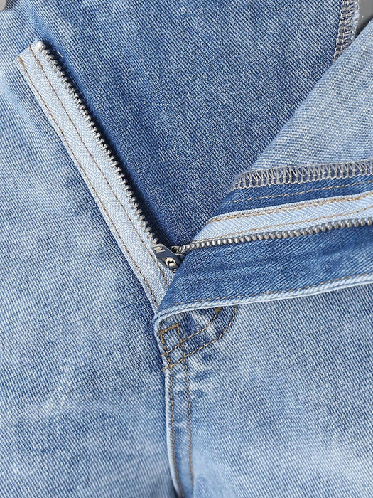SHEIN Jeans holgados de pierna recta desgastados estilo cargo casual con cintura asimétrica y múltiples bolsillos
