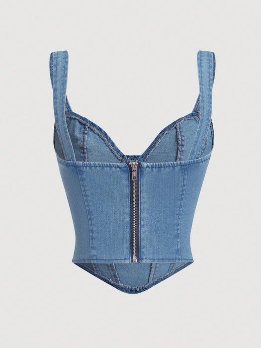 SHEIN MOD Blusa vaquera sin mangas con cuello de corazón para mujer