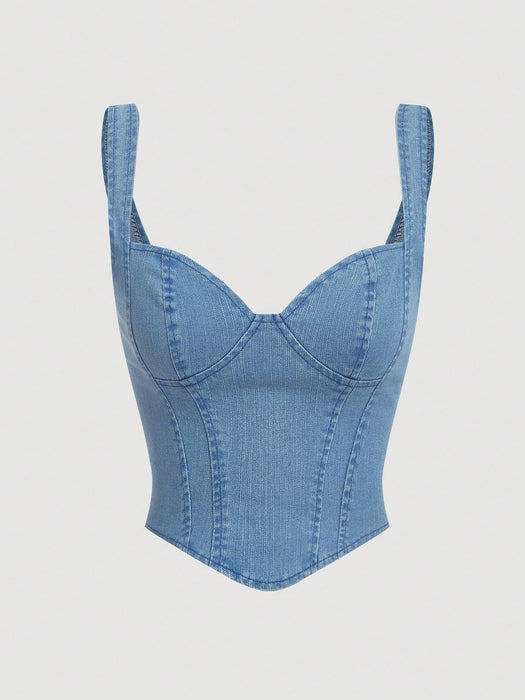 SHEIN MOD Blusa vaquera sin mangas con cuello de corazón para mujer
