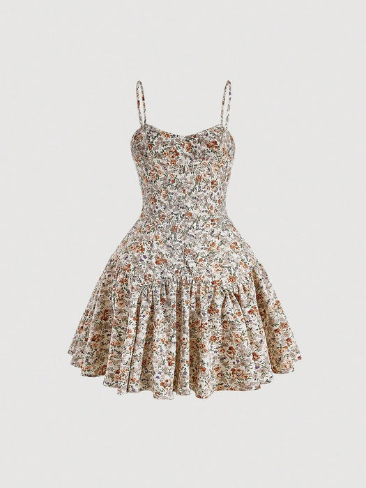 SHEIN MOD Vestido de tirantes con estampado floral pecho con fruncido bajo