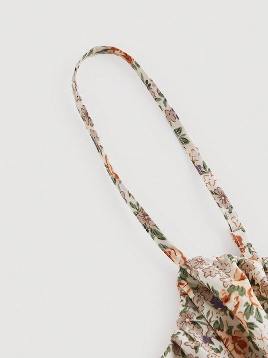 SHEIN MOD Vestido de tirantes con estampado floral pecho con fruncido bajo