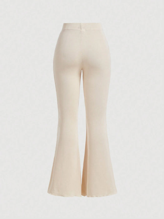 SHEIN MOD Pantalones largos elegantes de campana elástica para mujer con ribete de volantes