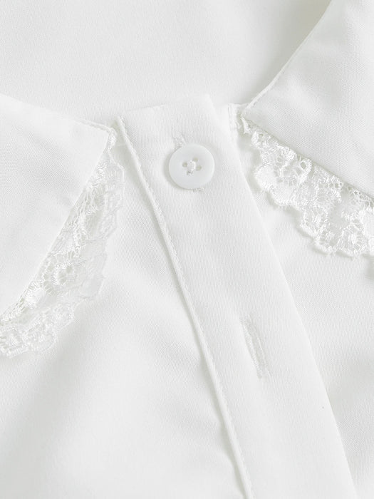 SHEIN MOD Blusa corta de manga abullonada con ribete de encaje