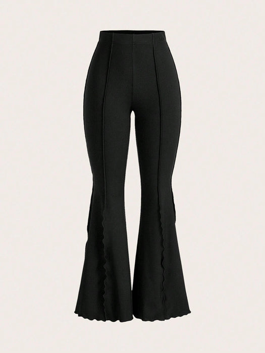 SHEIN MOD Pantalones Acampanados Para Mujer Con Trim De Lechuga Y Cintura Elástica