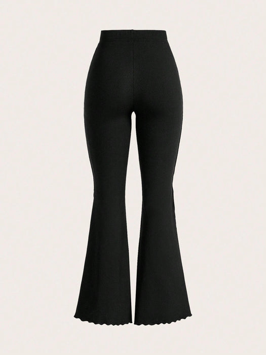SHEIN MOD Pantalones Acampanados Para Mujer Con Trim De Lechuga Y Cintura Elástica