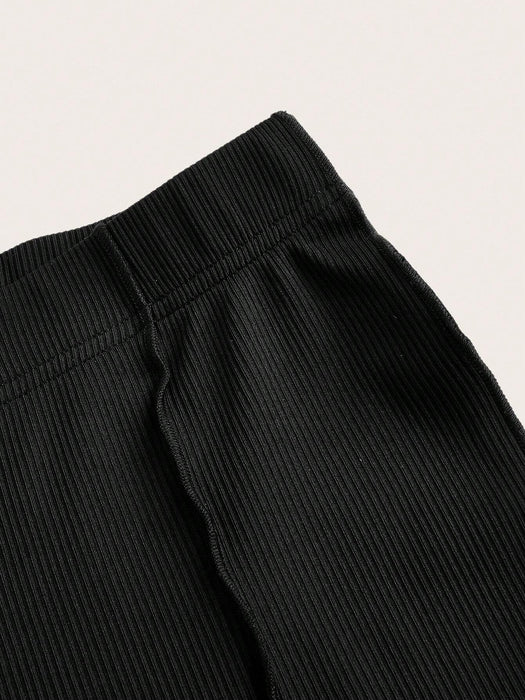SHEIN MOD Pantalones Acampanados Para Mujer Con Trim De Lechuga Y Cintura Elástica
