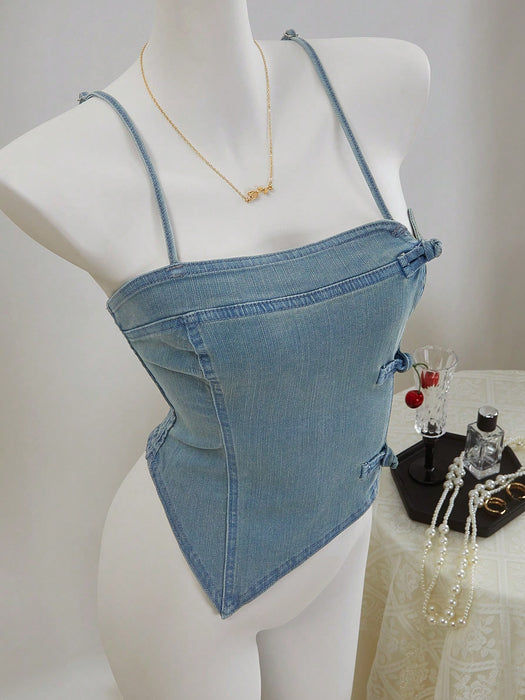 SHEIN MOD Parte superior de mezclilla con dobladillo asimétrico para mujer