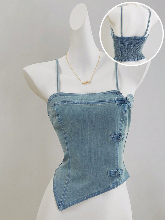 SHEIN MOD Parte superior de mezclilla con dobladillo asimétrico para mujer