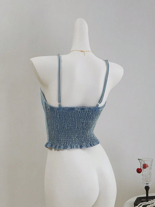 SHEIN MOD Parte superior de mezclilla con dobladillo asimétrico para mujer