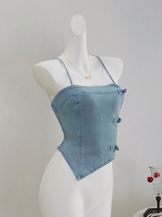 SHEIN MOD Parte superior de mezclilla con dobladillo asimétrico para mujer