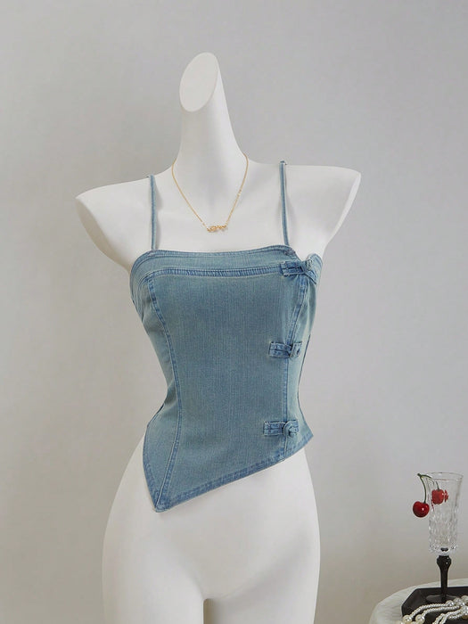 SHEIN MOD Parte superior de mezclilla con dobladillo asimétrico para mujer