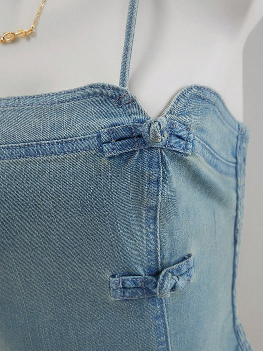 SHEIN MOD Parte superior de mezclilla con dobladillo asimétrico para mujer