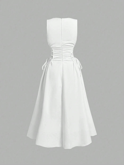 SHEIN MOD Vestido largo negro con detalle de fruncido lateral