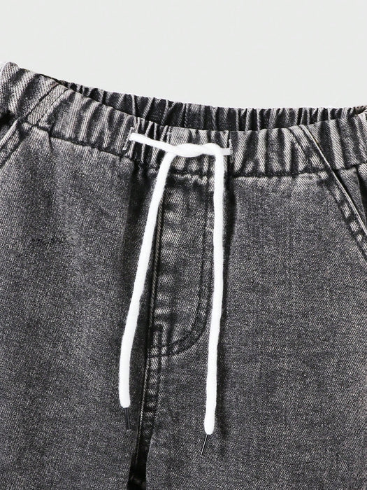 SHEIN Mirajuku Pantalones cargo de mezclilla con cintura elástica y cordón