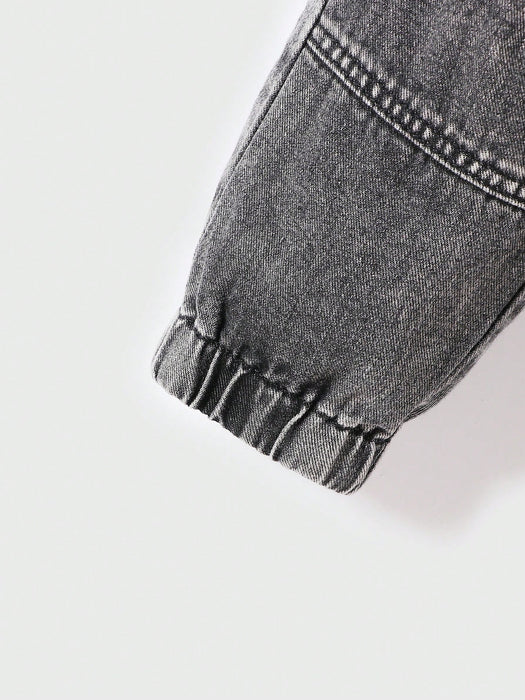 SHEIN Mirajuku Pantalones cargo de mezclilla con cintura elástica y cordón
