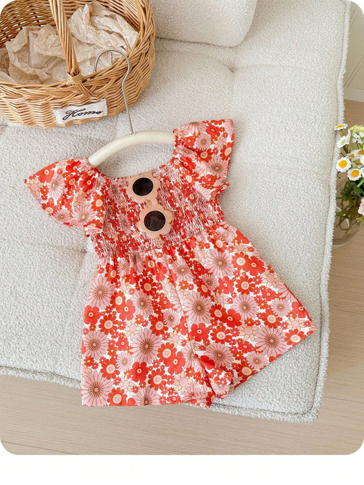 SHEIN Mono de manga corta con estampado floral para bebé niña, ideal para el verano.